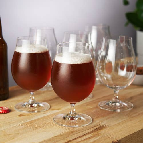 Stemmed Crystal Beer Tulip Glasses -Set of 6