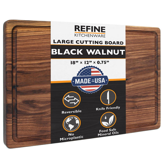 Large USA Made Premium Walnut Cutting Board 18x12" With Juice Groove