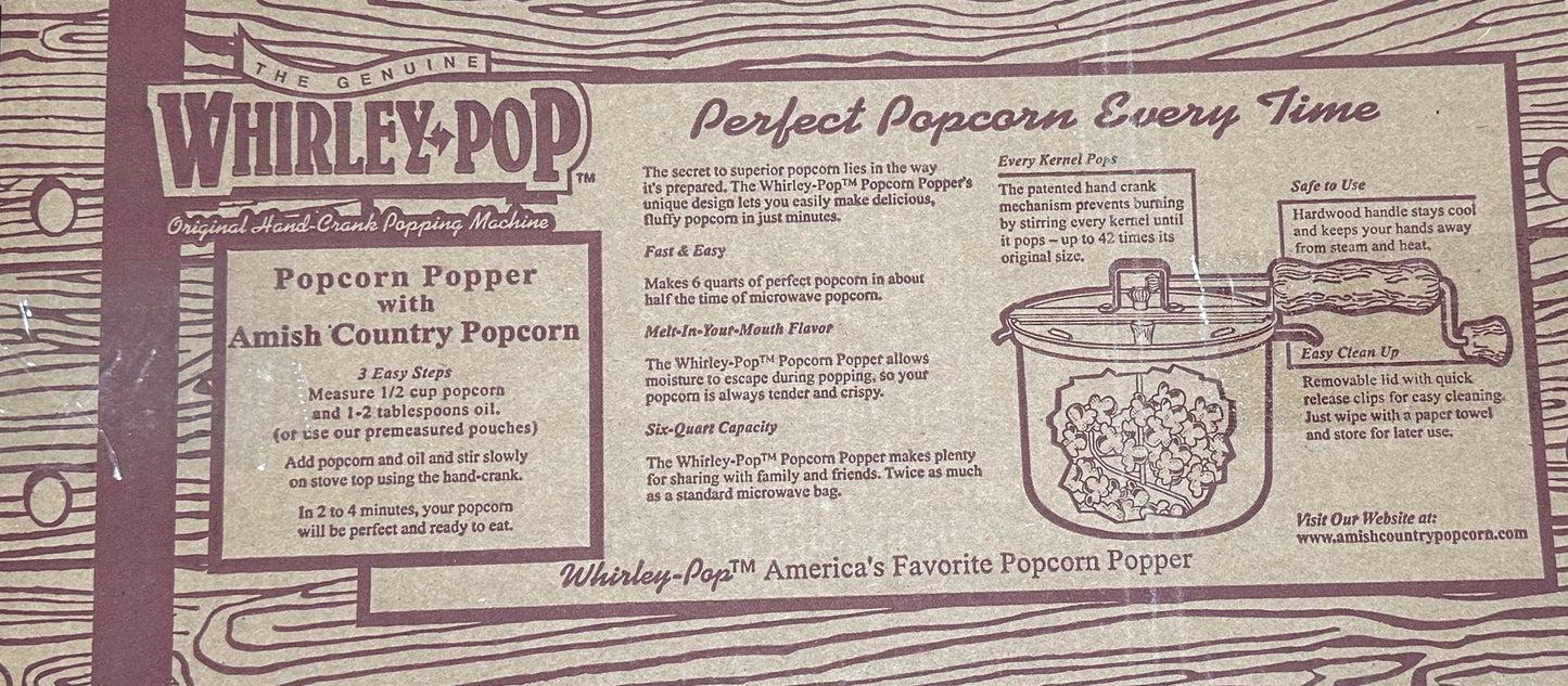 Made in USA Whirley Pop Gift Set w/ 4oz Bags of Popcorn