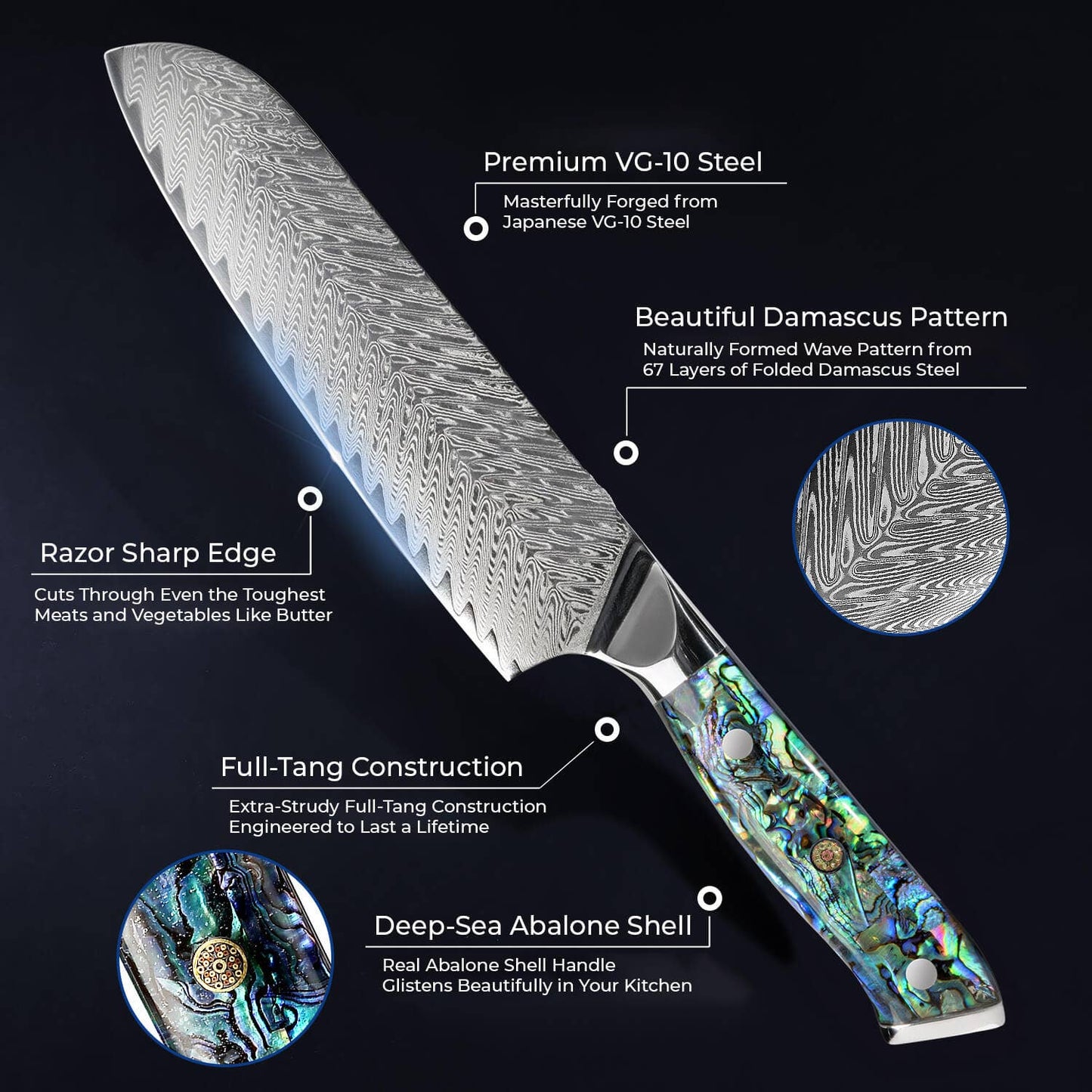 "Umi" Japanese VG10 Damascus Steel 7" Santoku Knife