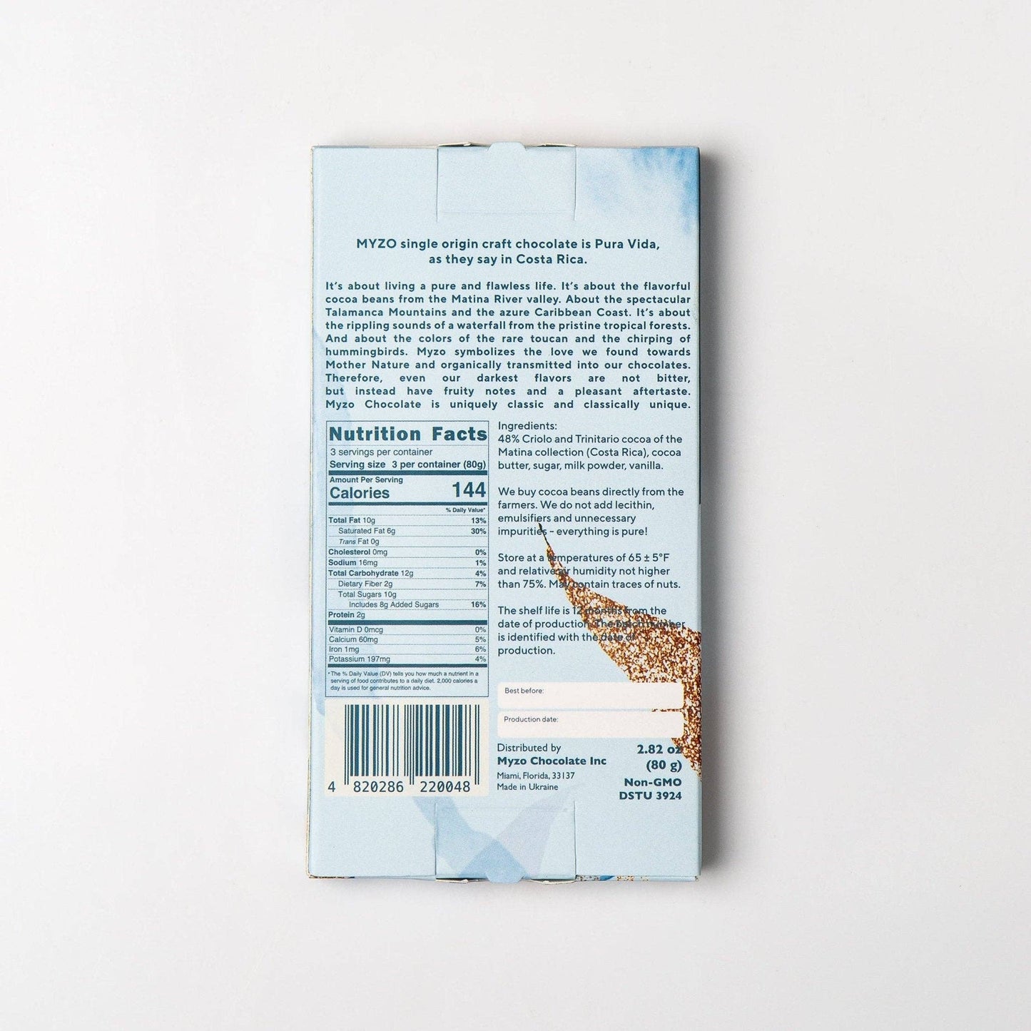 MYZO 48% Milk Chocolate | Creamy Single-Origin Cacao from Costa Rica-Made in Ukraine
