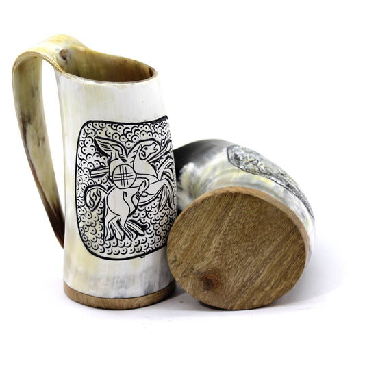 Viking Warrior Hand Engraved Horn Mug  -100% Authentic