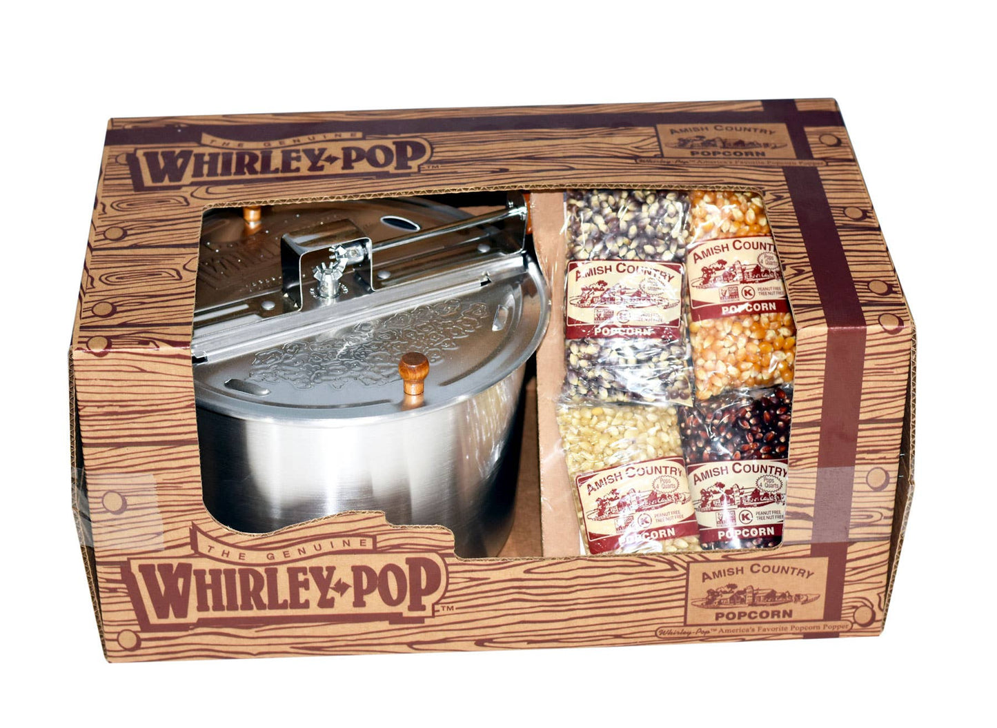 Made in USA Whirley Pop Gift Set w/ 4oz Bags of Popcorn