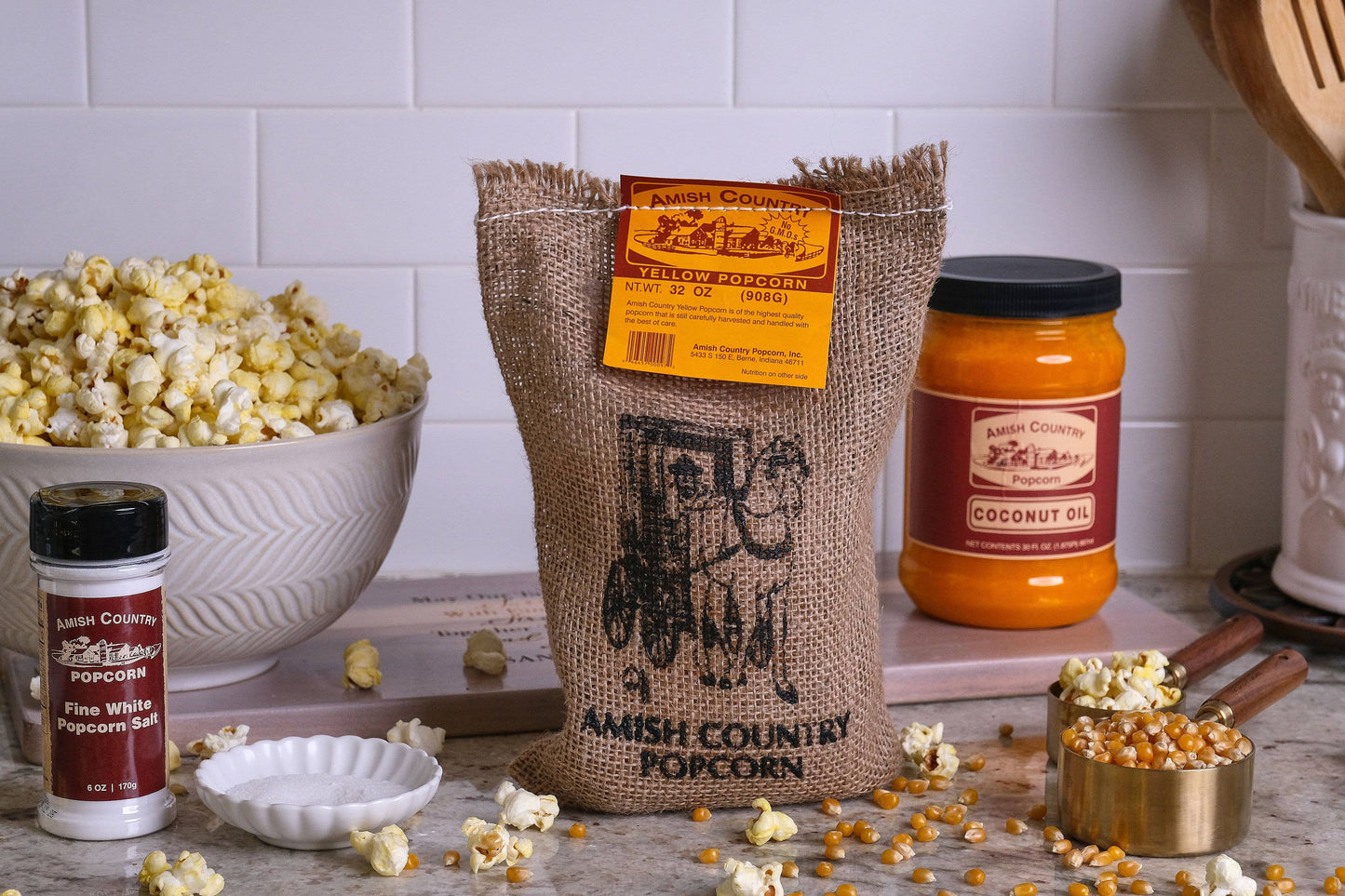 2lb Burlap Bag of Medium Yellow Popcorn Packed and Grown in USA