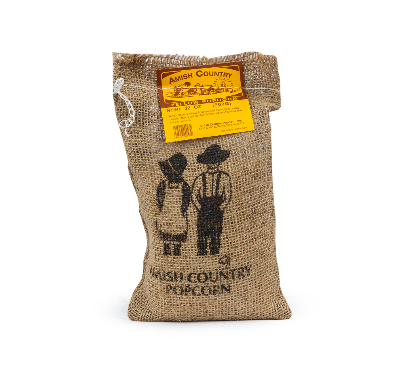 2lb Burlap Bag of Medium Yellow Popcorn Packed and Grown in USA