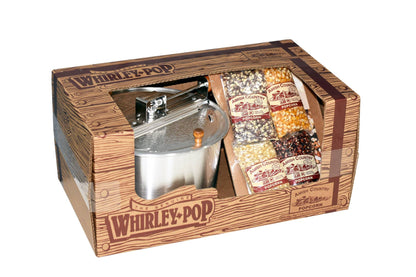 Made in USA Whirley Pop Gift Set w/ 4oz Bags of Popcorn
