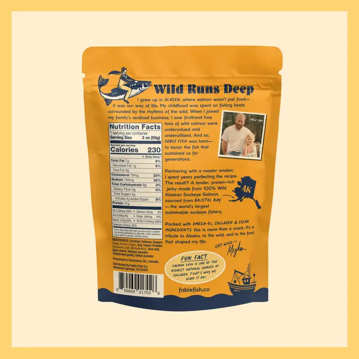 Terriyaki Wild Alaskan Salmon Jerky Packed in Canada