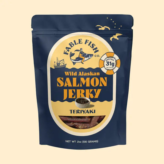Terriyaki Wild Alaskan Salmon Jerky Packed in Canada