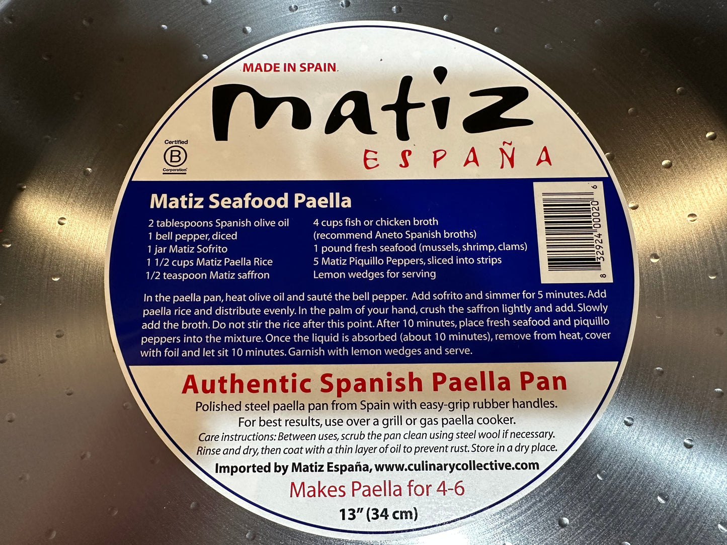 Made in Spain Matiz Paella Pan - 13" Diameter