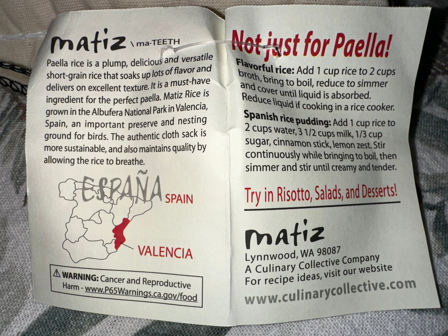 Spanish Matiz Paella Rice - 2.2lb Bag