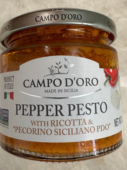 Campo D'Oro Pepper Pesto w/ PDO Ricotta 6.3oz Jar Made in Italy