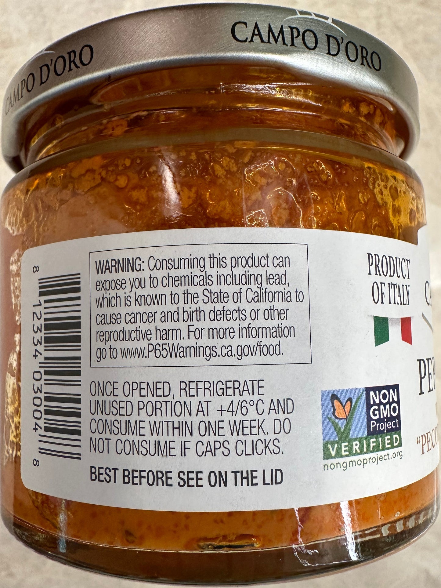 Campo D'Oro Pepper Pesto w/ PDO Ricotta 6.3oz Jar Made in Italy