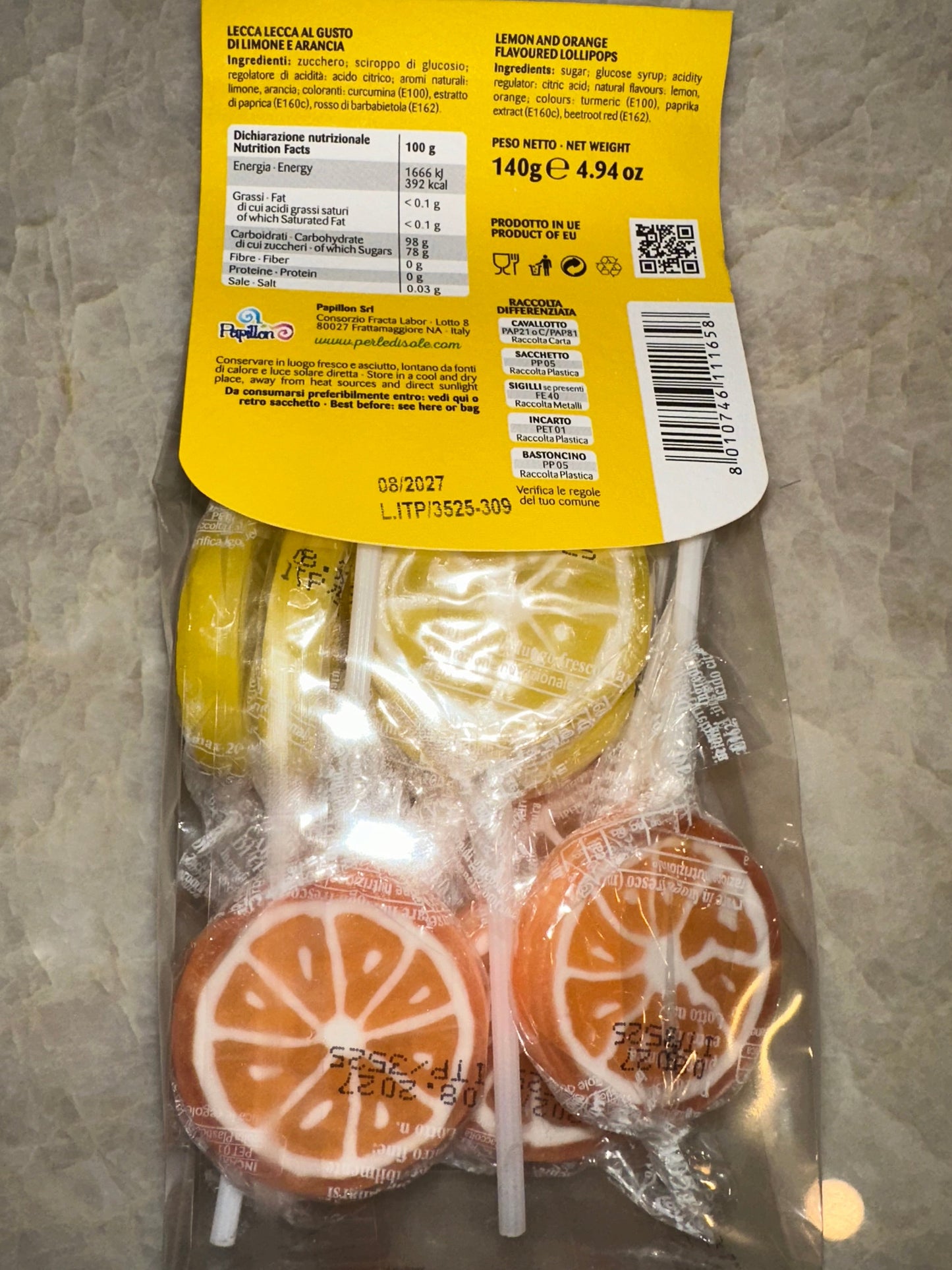 Perle Di Sole Lemon & Orange Lollipops Made in Italy