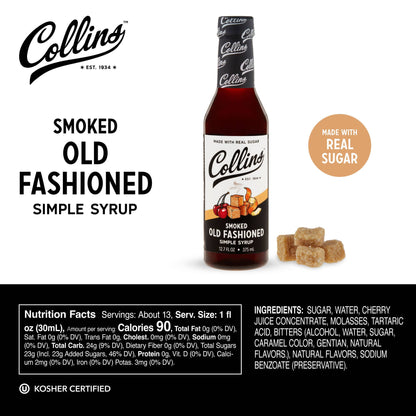 Real Sugar Smoked Old Fashioned Cocktail Syrup 12.7 oz  Packed in USA