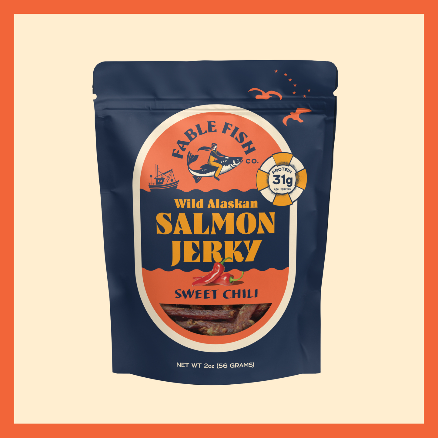 Sweet Chili Wild Alaskan Salmon Jerky Packed in Canada